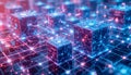 Futuristic metaverse blockchain technology connects AI-driven digital cubes seamlessly.