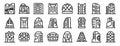 futuristic metropolis architecture icons set. Architects designing modern buildings using innovative sustainable