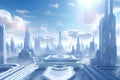 Futuristic metropolis with holographic