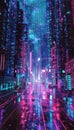 Futuristic metropolis with neon lights and digital code a cybernetic abstract landscape Royalty Free Stock Photo
