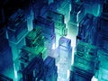 Futuristic micro chips city. Computer science information technology background. Sci fi megalopolis. 3d illustration Royalty Free Stock Photo