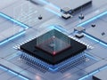 Futuristic Microchip with AI Data Visualization and Digital Circuit Technology Royalty Free Stock Photo