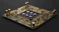 Futuristic Microchip Array on Gold-Traced PCB Royalty Free Stock Photo