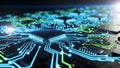 Futuristic Microchip and Circuit Board with Glowing Data Lines Royalty Free Stock Photo