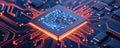 Futuristic Microchip on Electronic Circuit Board Royalty Free Stock Photo