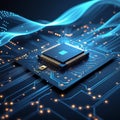 Futuristic Microchip With Glowing Blue Circuitry And Data Streams processor computer Royalty Free Stock Photo