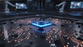 Futuristic Microchip with Glowing Blue Core on Circuit Board Royalty Free Stock Photo
