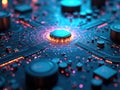 Futuristic Microchip on a Glowing Circuit Board