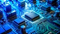 Futuristic Microchip on Glowing Circuit Board Royalty Free Stock Photo