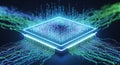 Futuristic Microchip with Glowing Circuitry and Data Streams, High-Tech Concept Royalty Free Stock Photo