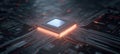 Futuristic Microchip with Glowing Core on Minimalist Circuit Background Royalty Free Stock Photo