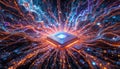 Futuristic Microchip with Glowing Data Flow Royalty Free Stock Photo