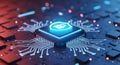 Futuristic microchip with glowing digital cloud symbol representing advanced technology and data processing Royalty Free Stock Photo