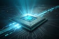 Futuristic Microchip with Glowing Light Trails - Advanced Technology Concept Royalty Free Stock Photo