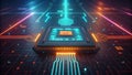 Futuristic Microchip with Neon Circuit Design