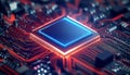Futuristic microchip processor concept with dynamic circuits and advanced hardware design. Royalty Free Stock Photo