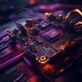 Futuristic microchip processor with lights created with Generative Ai Royalty Free Stock Photo