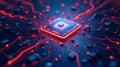 Futuristic Microchip Processor with Neon Red Illumination Royalty Free Stock Photo