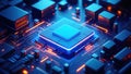 Futuristic microprocessor on a circuit board with glowing elements Royalty Free Stock Photo