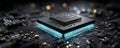 Futuristic microprocessor on a glowing circuit board in a high-tech environment Royalty Free Stock Photo