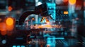 Futuristic microscope analyzing data on a technology platform Royalty Free Stock Photo