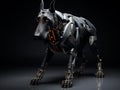 Futuristic military cybernetic robot dog, doberman breed. A dog-like robot. Formidable strength, determination