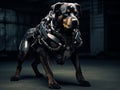 Futuristic military cybernetic robot dog, rottweiler breed. A dog-like robot. Formidable strength, determination