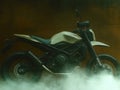 Futuristic minimalist motorcycle design in atmospheric setting Royalty Free Stock Photo