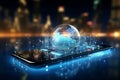 Futuristic mobile commerce, smartphone tech, and digital communication 3D visualization