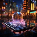 Futuristic mobile commerce, smartphone tech, and digital communication 3D visualization