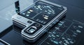 Futuristic mobile device displaying complex machine learning model optimization flowchart Royalty Free Stock Photo