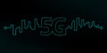 Futuristic mobile 5G network technology symbol. Abstract wireless fifth connection technology buildings silhouettes. Vector