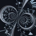 Futuristic modern black silver clock watch abstract fractal surreal double spiral. Watch clock unusual abstract texture pattern