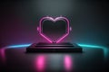 Futuristic Modern empty stage Reflective dark room with glowing heart with heart clouds. Generative AI Royalty Free Stock Photo