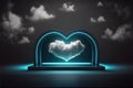 Futuristic Modern empty stage Reflective dark room with glowing heart with heart clouds. Generative AI Royalty Free Stock Photo