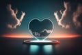 Futuristic Modern empty stage Reflective dark room with glowing heart with heart clouds. Generative AI Royalty Free Stock Photo