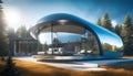 futuristic modern glass house, outdoor living concept, 3D rendering,