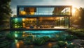 futuristic modern glass house, outdoor living concept, 3D rendering,