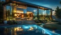 futuristic modern glass house, outdoor living concept, 3D rendering,