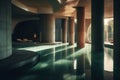 Futuristic modern interior of a spa hotel with a swimming pool. Generated by AI Royalty Free Stock Photo