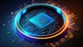 Futuristic modern new computer processor chip colorful neon glowing, CPU model of microprocessor Royalty Free Stock Photo