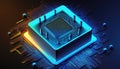 Futuristic modern new computer processor chip colorful neon glowing, CPU model of microprocessor Royalty Free Stock Photo
