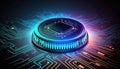 Futuristic modern new computer processor chip colorful neon glowing, CPU model of microprocessor Royalty Free Stock Photo
