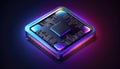 Futuristic modern new computer processor chip colorful neon glowing, CPU model of microprocessor Royalty Free Stock Photo