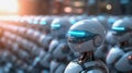 futuristic modern robot army, robots in a row