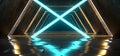 Futuristic Modern Sci Fi Alienship Hexagon Floor Reflective Tunnel Corridor With Glowin Neon Purple Orange Light Laser Background