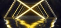 Futuristic Modern Sci Fi Alienship Hexagon Floor Reflective Tunnel Corridor With Glowin Neon Yellow Orange Light Laser Background