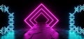 Futuristic Modern Sci Fi Club Dance Stage Construction Neon Glowing Rectangle Shaped Purple Pink Blue Laser Stage Lights On Dark