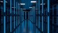 Server Room Data Center Blue Lights Technology Network Room IT Infrastructure Royalty Free Stock Photo