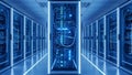 Modern Server Room with Rows of Racks, Data Center Technology, Blue Lighting Royalty Free Stock Photo